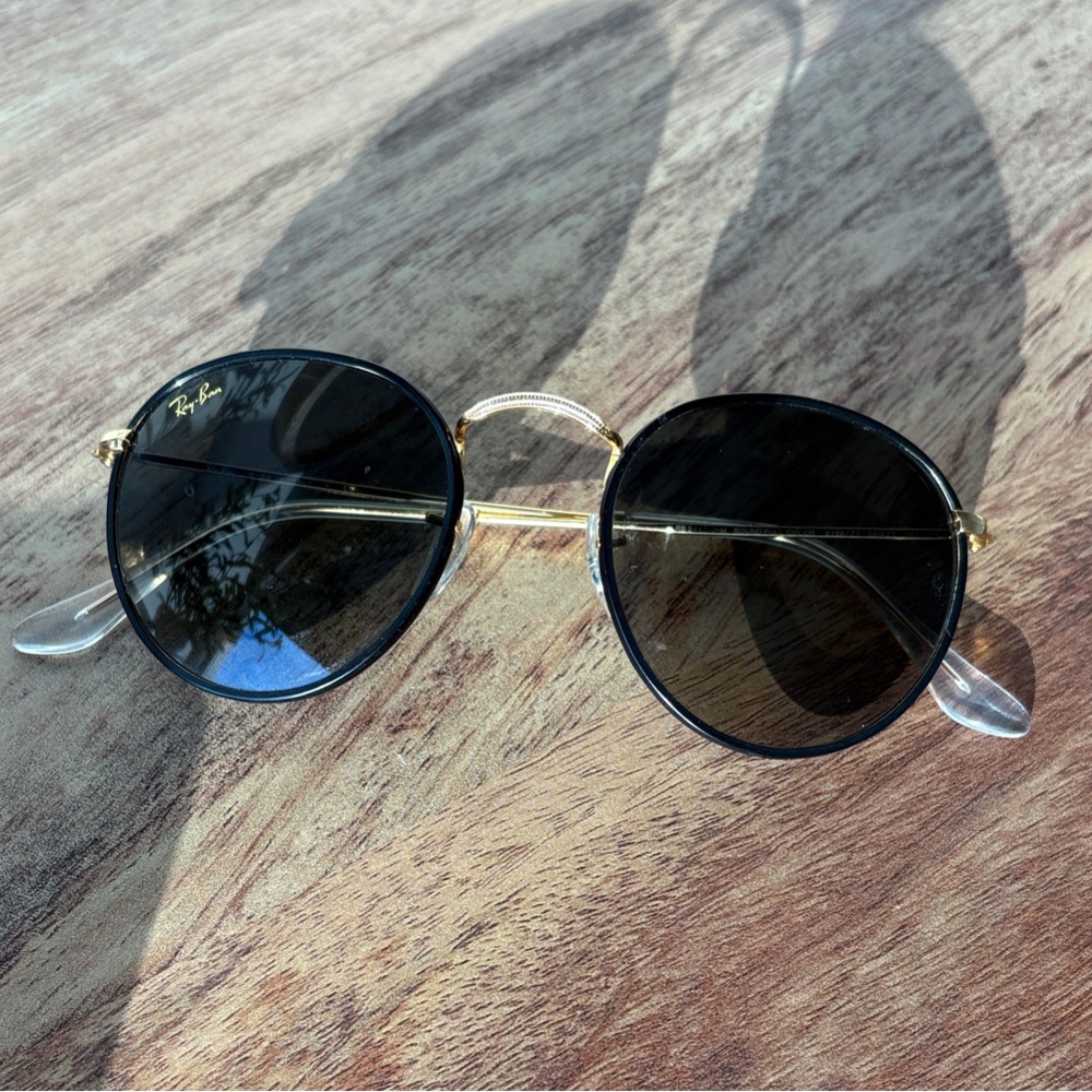Ray-Ban Gold and Black Round Sunglasses